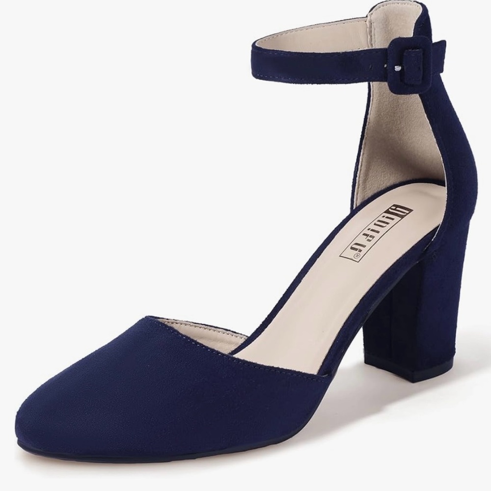 IDIFU Pedazo Blue Faux Suede Block Ankle Strap closed toe heels. Size 8.5